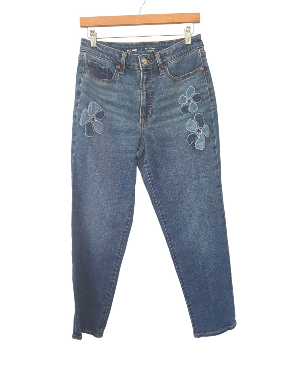 Old Navy High Rise O.G. Straight Blue Floral Denim Jeans Size 8